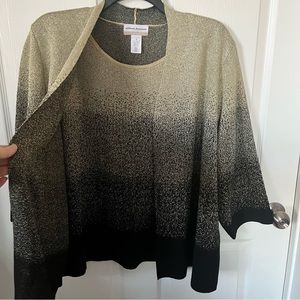 Alfred Dunner 3X Plus Holiday Party Metallic Sweater Faux Twinset Black & Gold